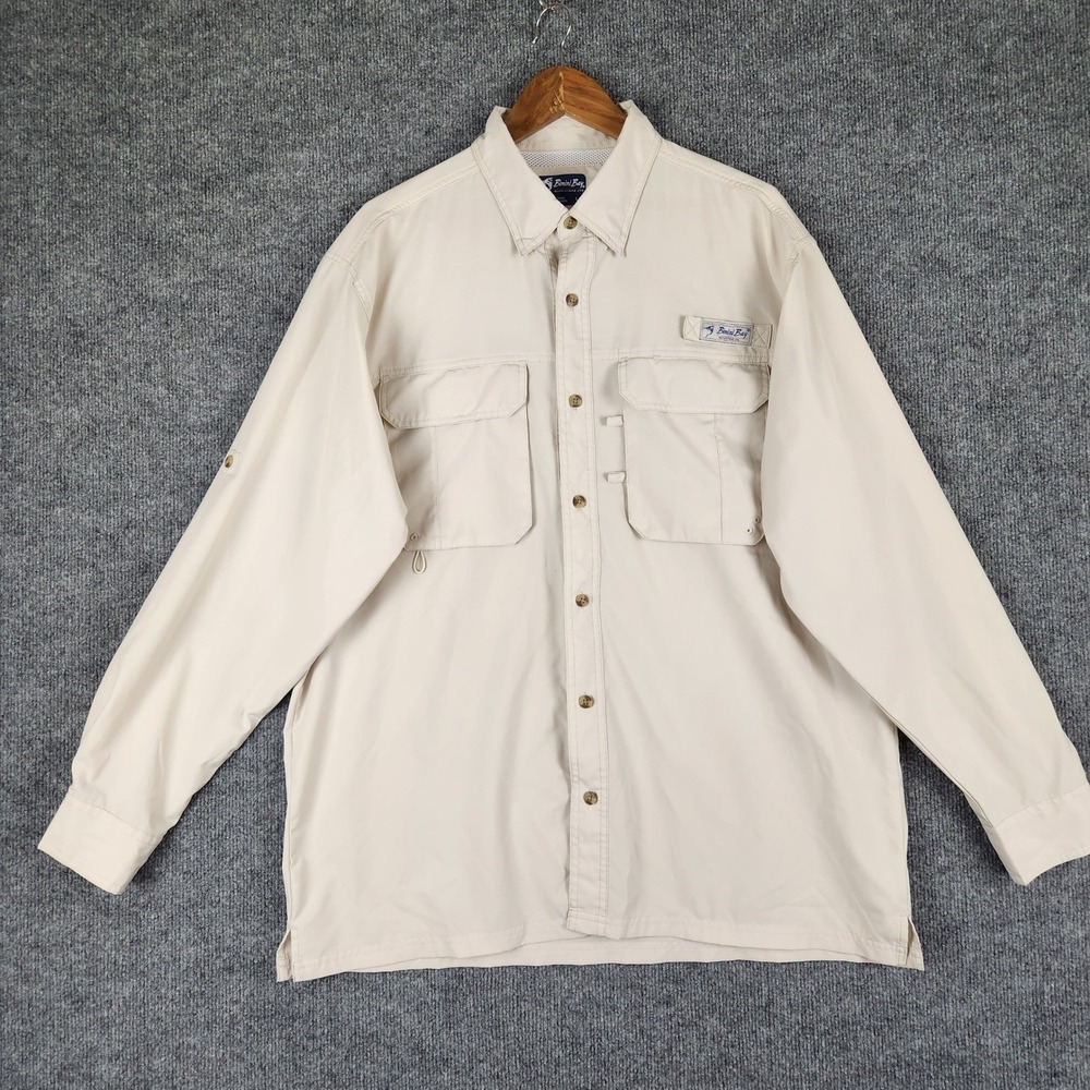 Bimini Bay Outfitters‎ Fishing Shirt Mens Large Beige Long Sleeve Vented